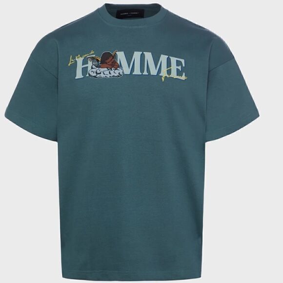 NWTs HOMME FEMME Maison Angels Tee Deep Teal Size Large - Picture 1 of 5